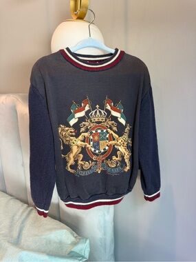 Dolce & Gabbana Navy Crewneck Sweater with Red & White Trim